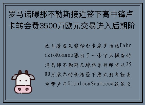 罗马诺曝那不勒斯接近签下高中锋卢卡转会费3500万欧元交易进入后期阶段