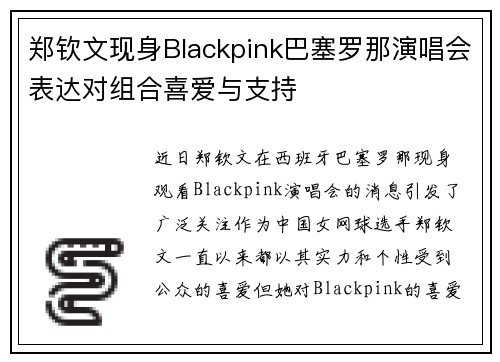 郑钦文现身Blackpink巴塞罗那演唱会表达对组合喜爱与支持
