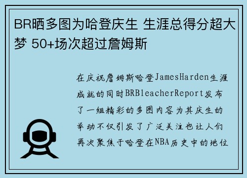 BR晒多图为哈登庆生 生涯总得分超大梦 50+场次超过詹姆斯